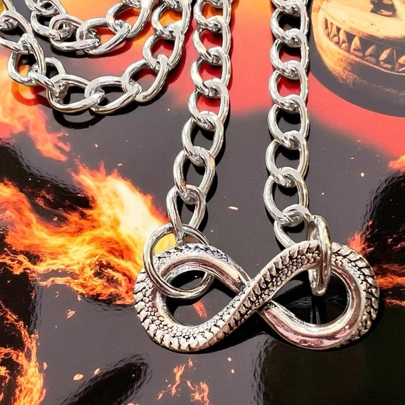 Dragons Tail SilverToned Infinity Symbol Pendant Necklace DND Inspired 19” - Picture 3 of 17
